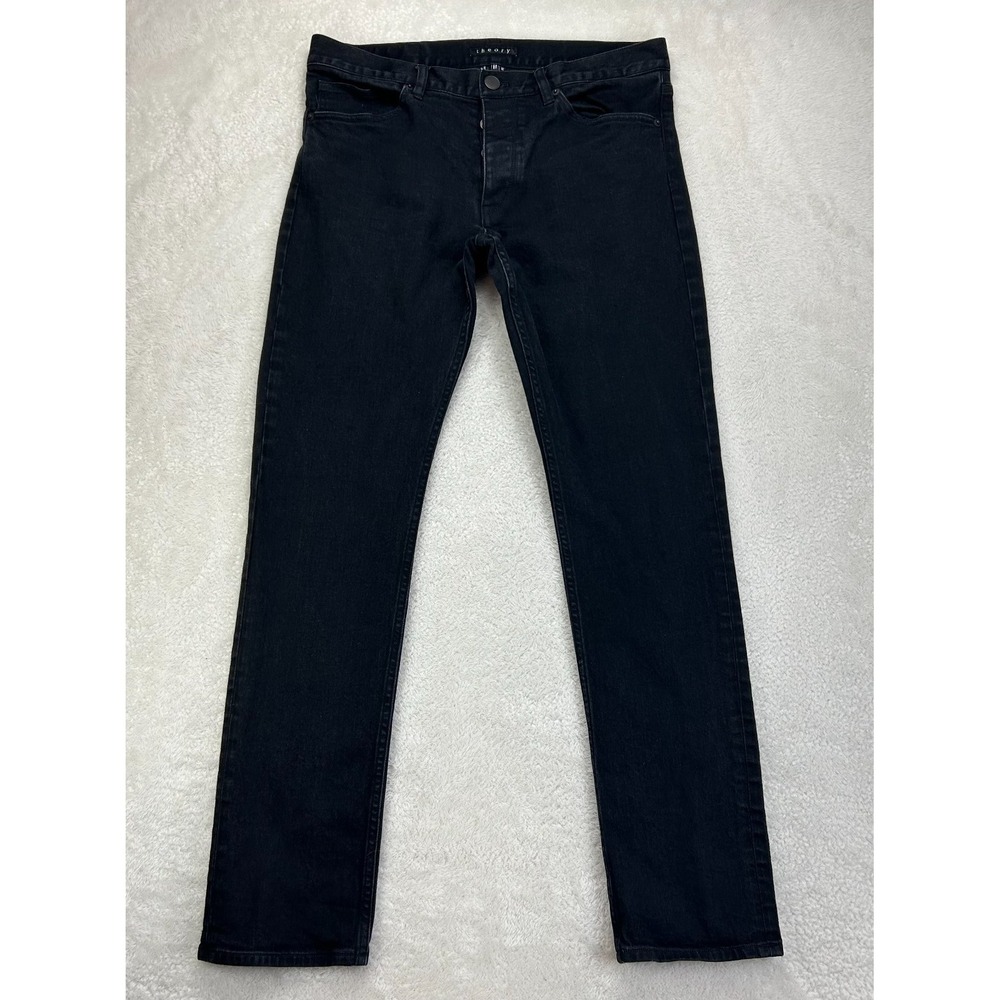 Theory Straight Jeans Womens 32 Black Denim Slim Fit Button Fly Comfort Everyday